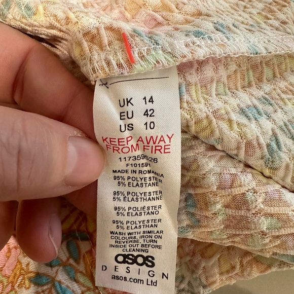 NWT Asos Textured Ruched Floral Mini Dress with Short Sleeves-Size 10 - Picture 7 of 7